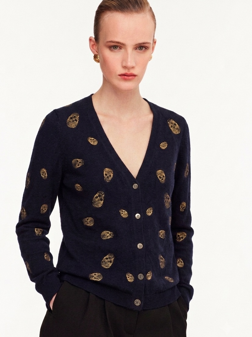 Alexander Mcqueen 100% Cashmere Skull Print Cardigan Size Medium Made In Italy